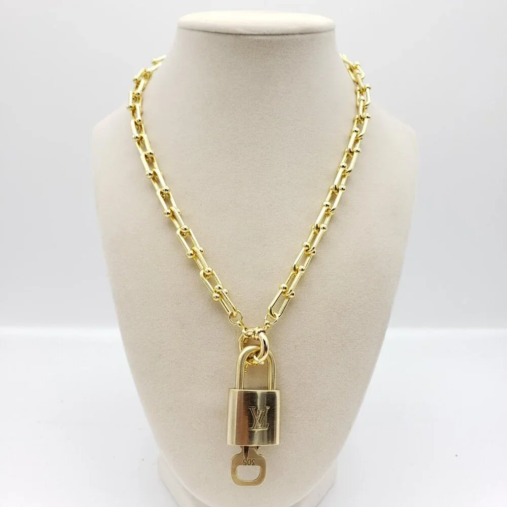 Authentic Louis Vuitton Gold Padlock Pendant w/Unbranded 18k Gold Plated Chain - Picture 12 of 14